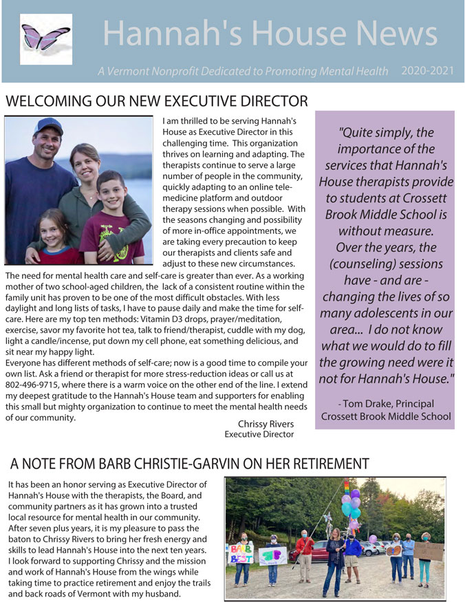 Hannah's House Newsletter 2020